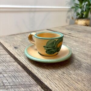 Ceramic Hand-Painted Hand Made Earthenware‎ Cup & Saucer Clay Green MCM Expresso